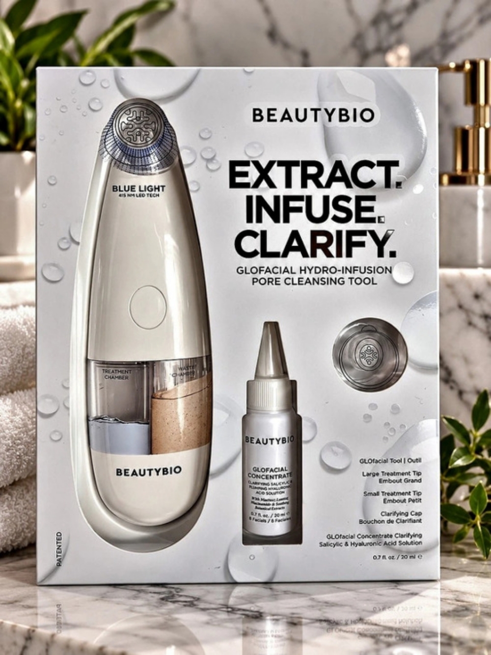 BeautyBio GLOfacial Hydro-Infusion Pore Cleansing + Blue LED Clarifying Tool set